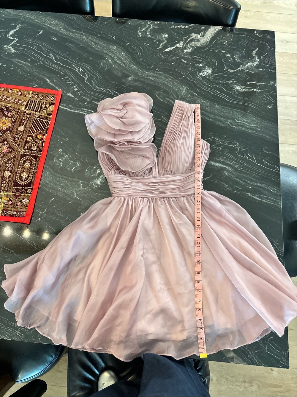 Mac Duggal Dusty Rose One-Shoulder Mini Dress with Floral Accent